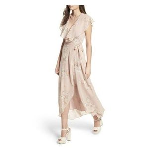 WAYF Pink Floral Midi Wrap Dress